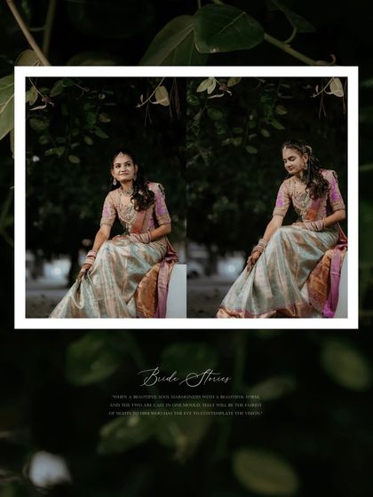 A framed diptych of the bride seated, her elegance and poise captured in these beautiful portraits.