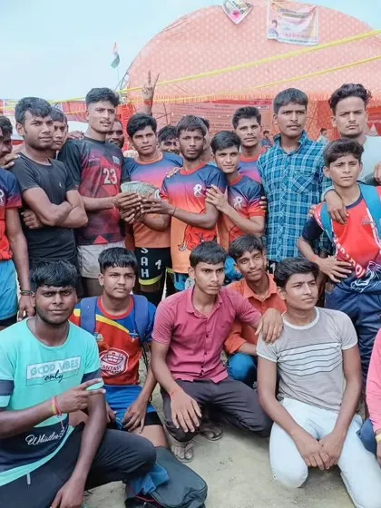 A group photo of the winning team at the Etah District tournament.