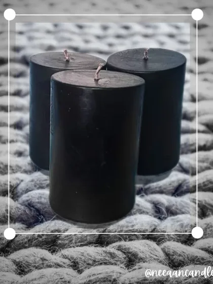 Custom made with love for our lovely client. These simple, bold, and elegant black pillar candles show our personalized candle magic.