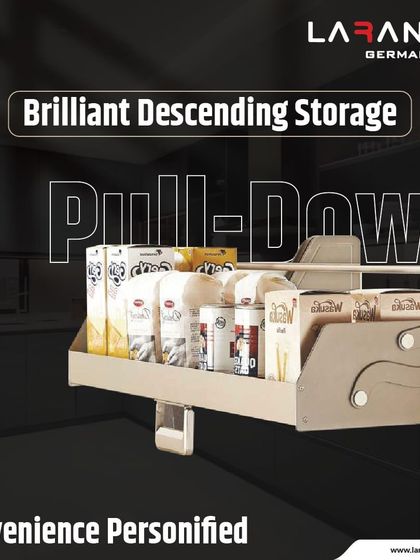 My pull-down pantry unit personifies convenience. This brilliant descending storage makes your luxury kitchen a true masterpiece of modern design.