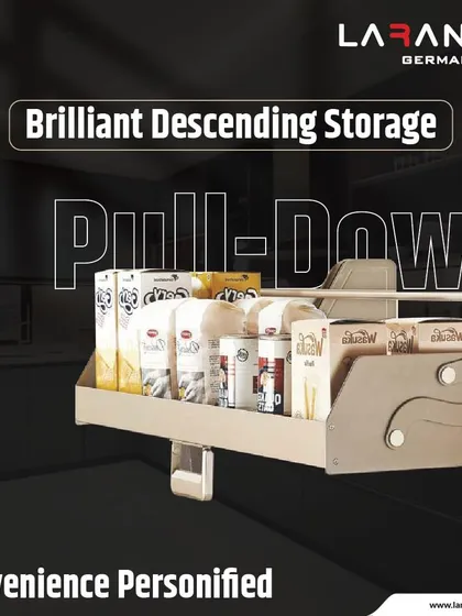 My pull-down pantry unit personifies convenience. This brilliant descending storage makes your luxury kitchen a true masterpiece of modern design.