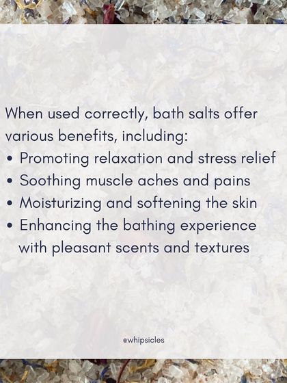 This graphic lists the benefits of bath salts, such as promoting relaxation, soothing muscle aches, and softening the skin.
