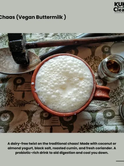 This is a vegan twist on the traditional chaas, or buttermilk. Made with coconut or almond yogurt, black salt, and roasted cumin, it's a probiotic-rich drink to aid digestion and cool you down.