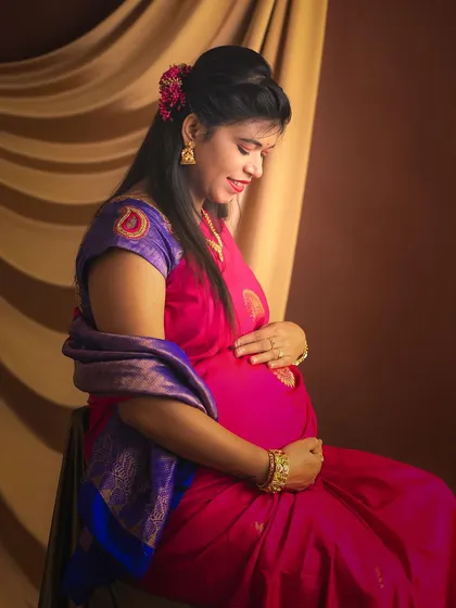I believe in celebrating the elegance of motherhood. This maternity portrait, styled with a beautiful traditional saree, captures the grace and anticipation of this incredible journey.