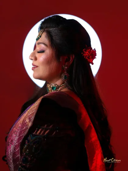 An artistic bridal portrait using bold color and light to create a striking image. Every bride deserves a portrait that captures her unique radiance.