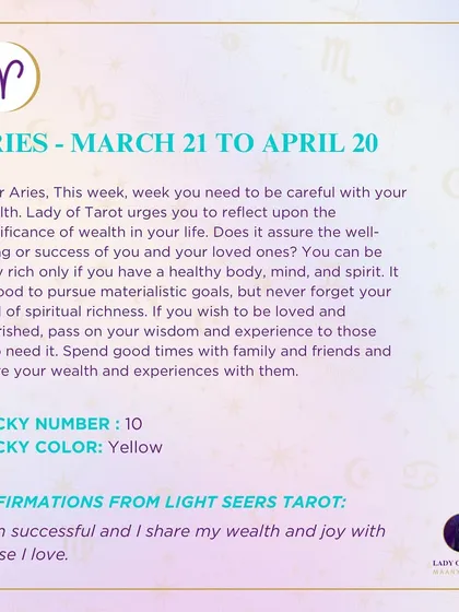 A weekly tarot prediction for Aries. This reading urges you to reflect on the true meaning of wealth, which encompasses a healthy body, mind, and spirit, not just material goals. Share your wisdom and experiences with loved ones.