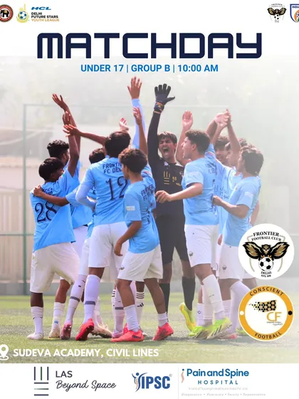 Match day announcement for our U-17s, showing the team celebrating together.