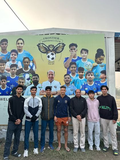 Our young players with a player from Kerala Blasters. These interactions are priceless for their development and motivation.