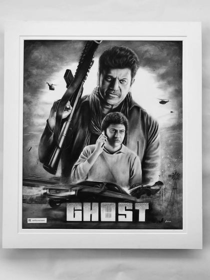 The 'Ghost' movie poster sketch in a simple white frame.