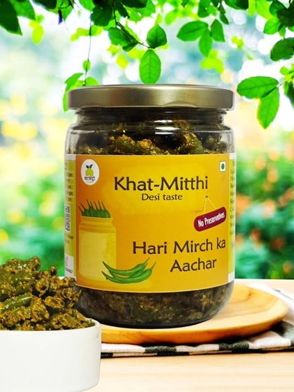 My Hari Mirch ka Achaar is for those who love a good kick of spice. Made with fresh green chillies and a blend of traditional spices, it's a simple yet powerful pickle.