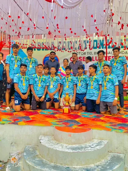 The team celebrating our first-place victory at the CBSE cluster games.