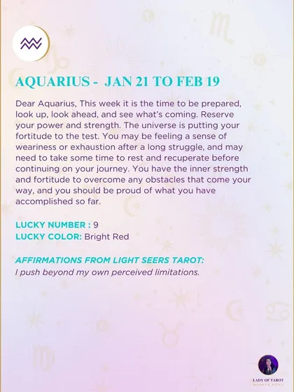 This week's tarot reading for Aquarius. The universe is putting your fortitude to the test, and it is time to rest and recuperate before continuing your journey.