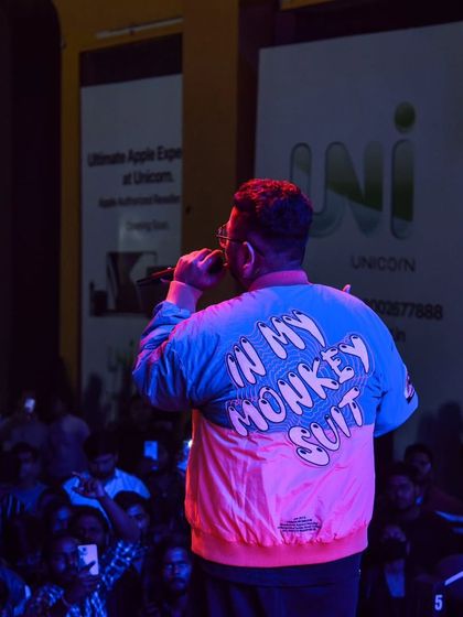 Rocking my Urban Monkey jacket on stage. The crowd was electric that night in Noida.