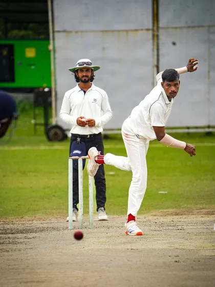 The intensity of a Test match is unmatched. Here, one of our bowlers hits a perfect line and length during a multi-day game on our Dehradun tour. We train players for all formats of the game, building the endurance and discipline required for red-ball cricket.