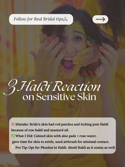 Bridal Emergencies I've Handled: Part 2. My bride had a reaction to raw haldi. I used aloe pads, rose water, and airbrush makeup for minimal contact to save the day.