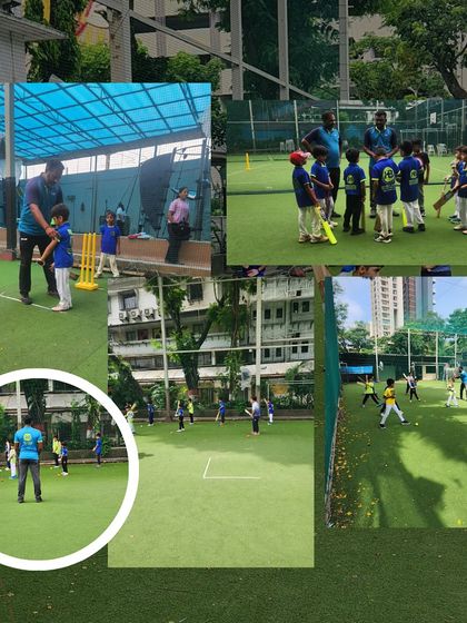 Perfecting cricket skills the smart way. This collage shows our young champs engaged in various practice drills on the turf, boosting their skills, teamwork, and confidence.