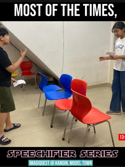 Students engage in a speaking exercise during our Speechifier Series. This class focuses on developing confident body language and expressive spoken language for real-world interactions.