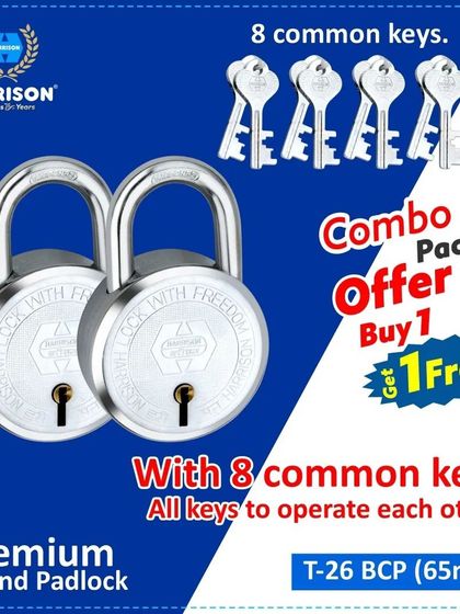 This premium round padlock combo pack is a great deal, offering two locks that can be opened with eight common keys. It's a convenient solution for securing multiple items without juggling different keys.