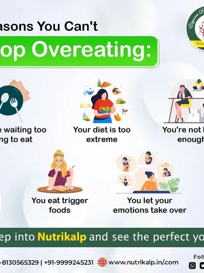Understanding the reasons for overeating is the first step to controlling it. This graphic explains common triggers like extreme diets and emotional eating.
