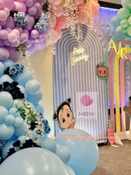 This angle showcases the layered backdrops and character cutouts, which add depth and fun to the pastel Cocomelon theme.