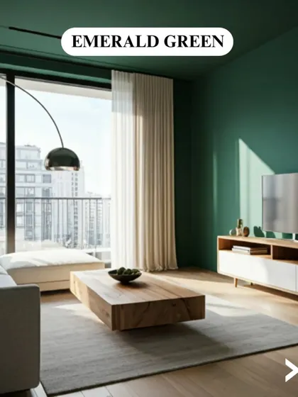 We help you achieve a look of luxury and depth with rich colour palettes. This living room, painted in a stunning emerald green, shows how a bold choice can create a sophisticated and contemporary space, especially when paired with natural light and modern furnishings.