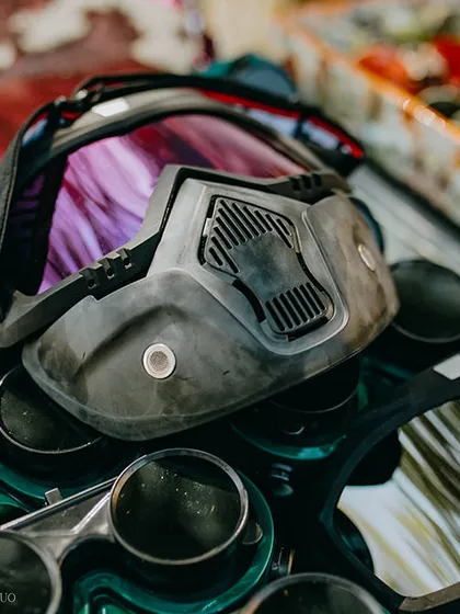 More props for the festival-themed party, including futuristic masks and goggles, ensuring every guest could create a unique and wild look.