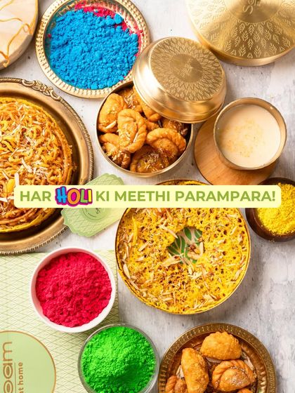 "Har Holi ki meethi parampara!" This image captures the essence of Holi with a spread of my traditional sweets like Ghevar and Ghujiya, celebrating the festival of colours with flavour.
