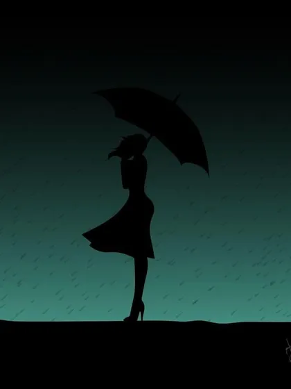 A silhouette of a woman with an umbrella in the rain. There is a certain beauty in the rain, a quietness it brings to the world that I wanted to capture in this piece.