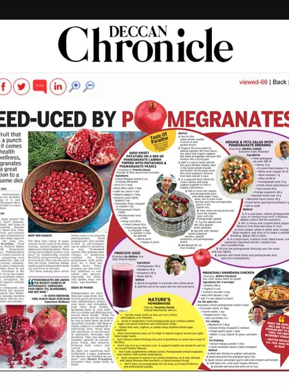 Honored to be featured in the Deccan Chronicle, where I shared my love for fresh ingredients and wholesome cooking with pomegranates.
