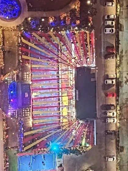 An aerial view of the grand Chhath Pooja celebrations at night. The entire area was lit up, creating a spectacular and festive ambiance for our residents.