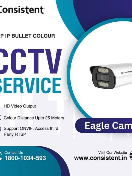 This is our 4MP IP Bullet Colour camera from the Eagle Series, a complete CCTV service solution. It provides HD video output and maintains color imaging up to 25 meters, ensuring reliable performance for your security needs.