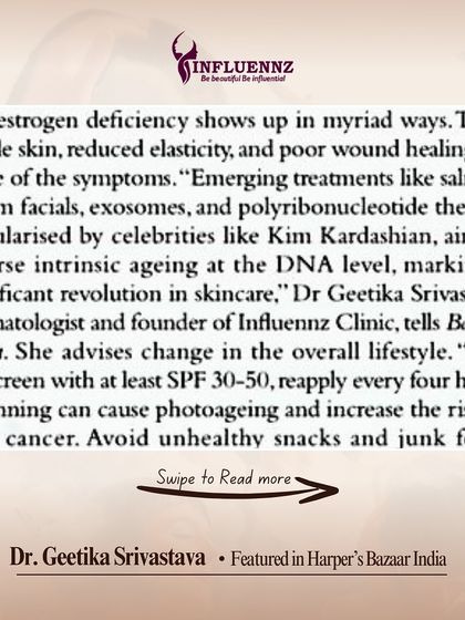 I was featured in Harper's Bazaar discussing how hormonal changes affect the skin. I explain how emerging treatments like salmon sperm facials and exosomes can reverse aging at a DNA level, and I share lifestyle advice on sunscreen and diet.