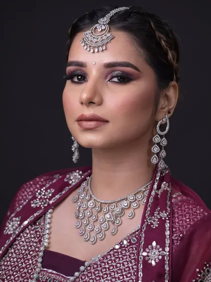 A close-up of the makeup, showing the precise application and blending.