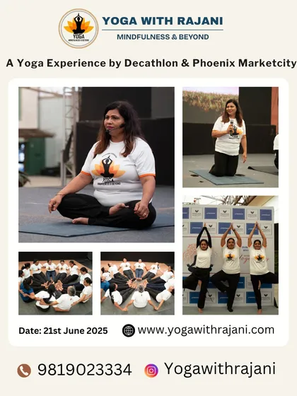 This collage captures a special yoga experience I conducted with Decathlon and Phoenix Marketcity. It highlights the different formats I offer, from on-stage guidance for large audiences to interactive group asanas.