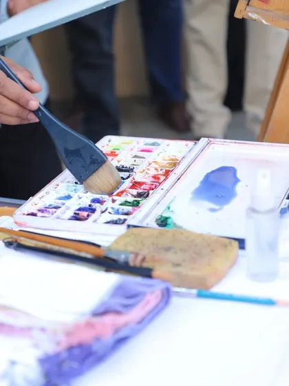 A close-up of my watercolour palette during the workshop, showing how I prepare and mix my colours.