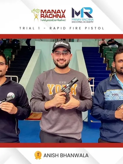 Our shooters Anish Bhanwala and Abhinav Choudhary on the podium at the National Selection trials. Anish secured Rank 1 in Trial 1, while Abhinav took third in Trial 2, showcasing the depth of talent in our rapid-fire pistol program.