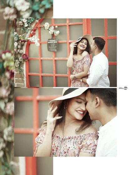 A beautifully framed collage with a floral theme. The soft, romantic feel is perfect for capturing the sweet and gentle side of a couple's relationship.