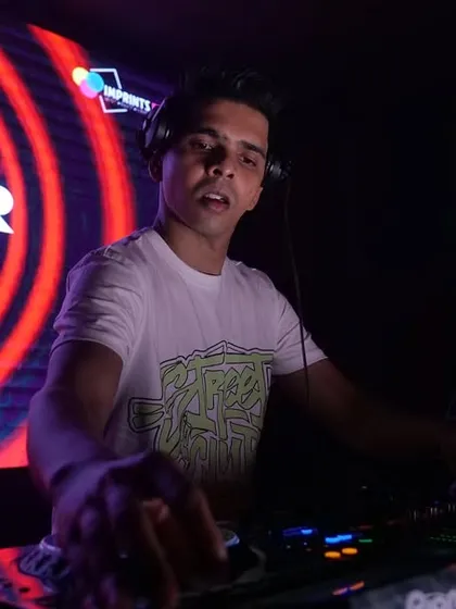 In the zone with the VJ visuals creating a vortex of light behind me.