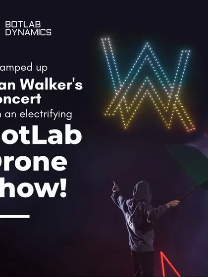 We amplified the energy at Alan Walker's concert by syncing an electrifying drone show with his music. The iconic 'AW' logo lit up the sky, creating a viral moment and adding a new visual dimension to the live EDM experience.