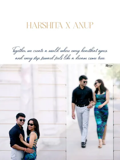 This pre-wedding collage showcases a modern, urban vibe. I captured the couple walking hand-in-hand, creating a natural and stylish set of images that reflect their contemporary love story.