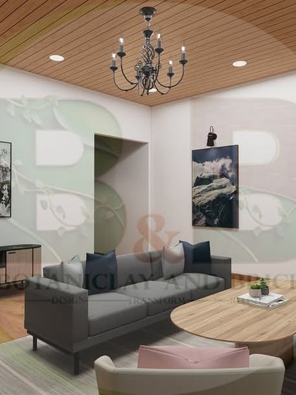 Another view of our transitional living room concept. This angle highlights the furniture arrangement, use of artwork, and a large potted plant to introduce a natural element, creating a space that is both stylish and comfortable.