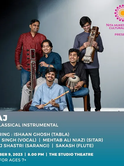 The poster for my band Araj's neo-classical instrumental concert at the Nita Mukesh Ambani Cultural Centre (NMACC) in Mumbai.