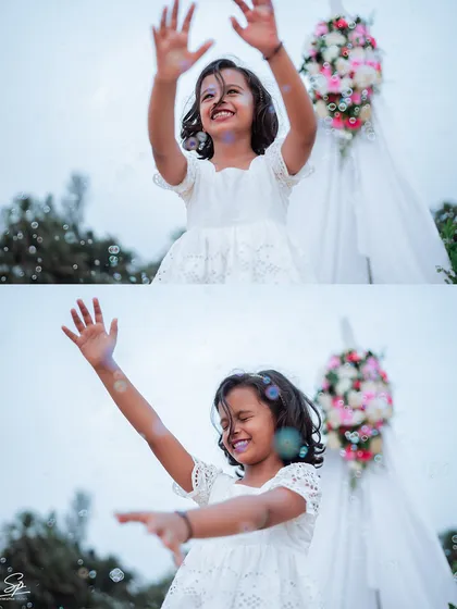 The pure, unadulterated joy of a child chasing bubbles. I bring simple props like bubble wands to my kids' photoshoots to encourage play and capture these wonderfully expressive and happy moments.