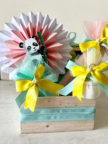 A panda-themed gift crate, showing another example of my custom kids' gifting.