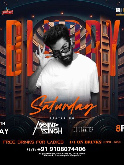 The poster for a Blurry Saturday at Blurred Koramangala, with free drinks for ladies.