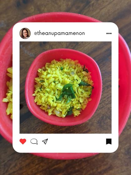 Don't ditch the carbs! This image of poha illustrates how traditional Indian carbs are good for our gut microbiome and provide essential nutrients.