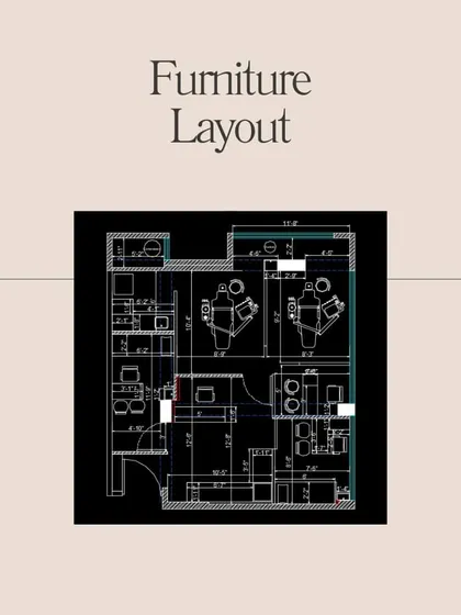 A successful interior is built on a precise plan. This furniture layout for a dental clinic shows the meticulous attention to detail I apply to ensure every element, from the dental chairs to the reception desk, is perfectly placed for optimal function and flow.