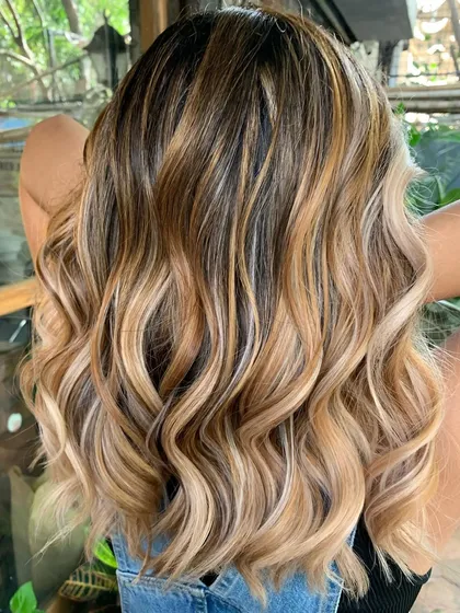 The back of the 'Cookies and Cream' hair, a perfect example of a beautiful, dimensional blonde balayage.