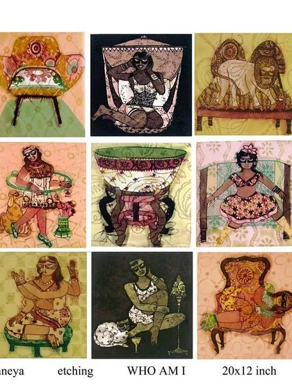 This series of etchings by Sonal Varshneya, titled "WHO AM I," explores themes of feminine energy and identity. I focus on supporting artists who bring a powerful, personal narrative to their work, offering collectors a chance to engage with art on a deeper level.