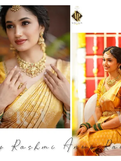A closer look at Reeshma's festive attire. The blouse embroidery was kept subtle to balance the richness of the saree and jewelry.